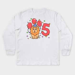 I am 5 with lion - kids birthday 5 years old Kids Long Sleeve T-Shirt